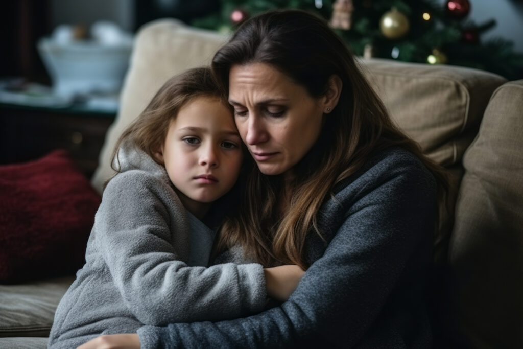 mother and child with post-holiday blues